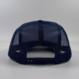 ODM Manufactured Custom logo Design Heat Transfer Printing 5 Panel for Unisex Wear Foam Mesh Silk Print <b>Navy</b> Blue Trucker Cap - Product Image 5