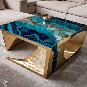Table basse en bois avec résine florale rose et finition brillante pour une décoration élégante de la maison, disponible à prix de gros - Product Image 4