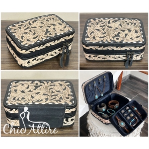 Portable Genuine Leather Simple Travel Jewelry Storage <b>Gift</b> <b>Box</b> Hand Tooled Leather Ring <b>Earring</b> Zipper Closure Jewelry Organize - Product Image 1