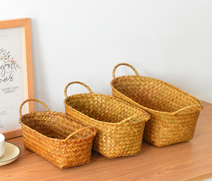 High Quality <b>Seagrass</b> Woven Storage <b>Basket</b> Set Gift Hand <b>Basket</b> Kitchen Storage Holiday Gift Round <b>Seagrass</b> <b>Basket</b> Three Colors - Product Image 6