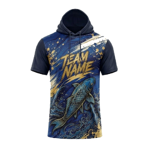 เสื้อฮู้ดน้ำหนักเบาสำหรับผู้ชาย แขนสั้น โพลีเอสเตอร์ เสื้อทีม OEM สกรีนชื่อและหมายเลขได้ ชุดกีฬา - Product Image 2