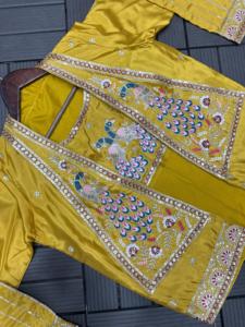 Party Wear Mustard Embroidery Work Ready To Wear Saree With Embroidery Work Fully Stitched Jacket And <b>Blouse</b> - Product Image 5