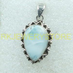 จี้ลาริมาร์ธรรมชาติ เงินแท้ 925 ทำมือ รูปทรงหยดน้ำ เครื่องประดับดีไซน์โบโฮ ของขวัญสำหรับผู้หญิง หินจากมหาสมุทร - Product Image 4