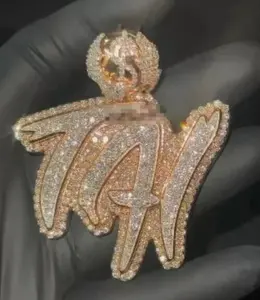 Colgante Personalizado Chapado en Oro Rosa con Nombre, Colgante de Moissanita Totalmente Cubierto de Diamantes, Estilo Hip Hop, Colgante con Iniciales y Dijes de Signo de Dólar - Product Image 3