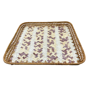 Bandeja de Servir Cuadrada Decorativa de Ratán, Hecha a Mano, Elegante, Vintage, Rústica, con Incrustaciones de Capiz en Espiga Morada, Decoración para el Hogar - Product Image 2