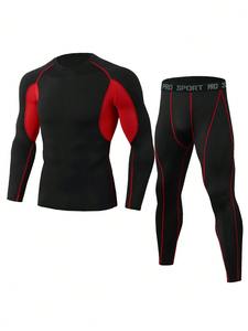 Ensemble de compression sportif personnalisé à manches longues pour hommes – Vente en gros – Collants de course et d'entraînement – Tenue de fitness compressive - Product Image 3