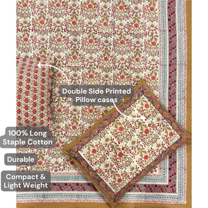 Premium Jaipur Hand Block Printed Floral <b>King</b> <b>Size</b> Bed <b>Sheet</b> Set 3 PC 100% Cotton Classic 200TC Eco-Friendly Durable Breathable - Product Image 4
