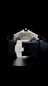 Reloj de Pulsera para Hombre, Personalizado a Mano, Cronógrafo, Esfera Negra con Incrustaciones de Diamantes Moissanite VVS, Mecánico, Totalmente Personalizable - Product Image 3