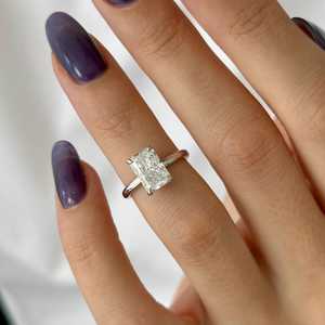 2 Carat E VVS2 Radiant Cut Lab Grown Diamond Low Profile <b>Solitaire</b> <b>Ring</b> , 14k White Gold LOW Set, IGI Certified - Product Image 2