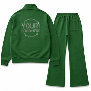 Men's Quarter Zip <b>Tracksuit</b> Set Sweatshirt Jogger Pants Two Piece 100% Cotton Eco-Friendly Urban Streetwear Wholesale Rhinestone - Product Image 2