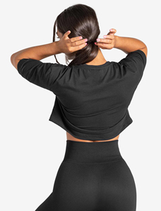 T-shirt court noir pour femme, manches courtes, col rond, imprimé, tricoté, décontracté, coton et élasthanne, séchage rapide, coupe classique, printemps - Product Image 2