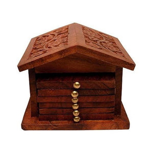 Juego de Posavasos de Madera Hechos a Mano con Forma de Casa, Posavasos Tallados Vintage con Soporte, Decoración de Mesa, Artículo Artesanal Único - Product Image 2