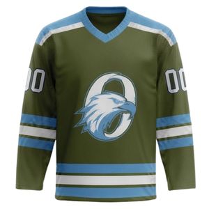 Camiseta Deportiva de Hockey sobre Hielo Sublimada en Verde Oliva y Azul para Hombre, Cuello en V, Manga Larga, Ropa Deportiva de Poliéster para Equipos - Product Image 1