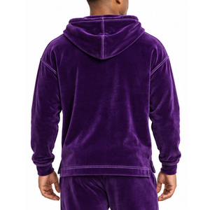 <b>Mens</b> Velvet Fabric Tracksuit Pullover Hooded Sweatshirt Kangaroo Pocket Elastic Jogger <b>Pants</b> Contrast Stitching Two Piece <b>Lounge</b> - Product Image 5