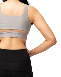Soutien-gorge de sport gris à fermeture éclair sur le devant, soutien élevé, avec rembourrage - Product Image 2
