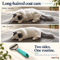 Râteau démêlant pour animaux de compagnie en acier inoxydable TPR, peigne double face pour enlever les nœuds, brosses pour poils de chien et chat, démêlage des poils lâches