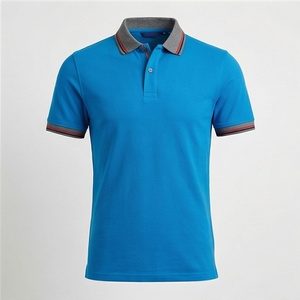 Polo piqué bleu à manches courtes pour homme, décontracté, respirant, coupe classique, design tricoté uni - Product Image 1
