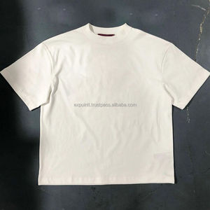 Camisetas recortadas de gran tamaño personalizadas para hombre, Camiseta de cuello redondo de algodón pesado, apliques bordados, corte de parche, camiseta sólida para coser - Product Image 2