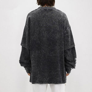 T-shirt décontracté pour hommes à manches longues double couche, délavé à l'acide, personnalisé par les fabricants - Product Image 2