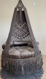 Silla Colgante de Macramé Marrón: Columpio Doble Boho para Patio - Product Image 3