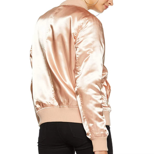 <b>Women</b> Satin Zip Front <b>Jacket</b> Soft <b>Lightweight</b> Outerwear With Ribbed Hem Long Sleeves And Side Pockets For Casual Daily Wear - Product Image 5