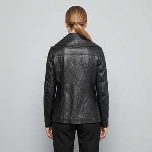 Veste d'hiver pour femme en cuir véritable noir, écologique, avec doublure en fausse fourrure, vente chaude |   Broderie personnalisée, design de mode - Product Image 2