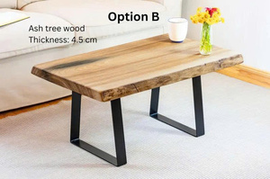Mesa de Centro de Madera Rústica con Borde Natural, Estructura Metálica, Diseño Moderno, Hecha a Mano para Muebles de Sala - Product Image 4