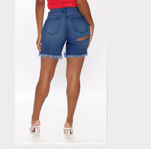 High-Waisted Mid-<b>Thigh</b> Denim Shorts Summer Casual Embroidered Washed Skinny Straight Breathable Jeans Shorts - Product Image 3