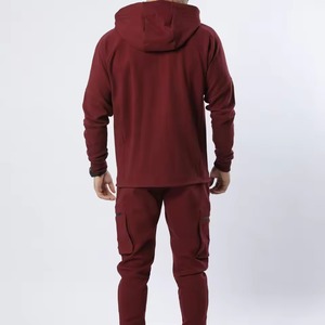 Men's Maroon Hooded Tracksuit Full Zipper Solid Color Casual <b>Jogger</b> Pants Set Breathable <b>Polyester</b> Autumn Wear - Product Image 2