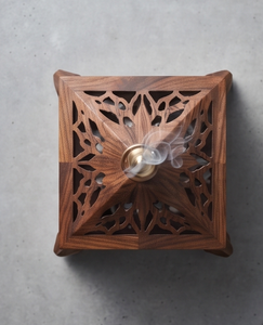 <b>Wooden</b> Incense Holder Lantern Censer Floral Lattice Cutout Brass Ring <b>Finial</b> Aromatherapy Gift - Product Image 3