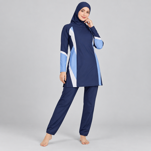 Conjunto Burkini Modesto de 3 Piezas, Cobertura Completa, Cintura Alta, Top Corto con Logo Frontal, Lavado, Muy Solicitado - Product Image 1