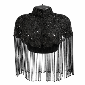 Capa de Hombro Nupcial de Nailon Negro con Cuentas y Flecos de Cristal, Estilo Ellora, para Boda, Fiesta o Noche, para Mujer - Product Image 1