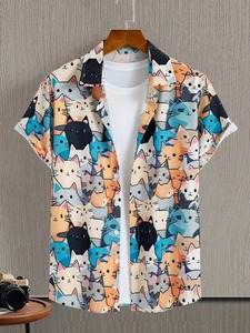 เสื้อเชิ้ตแฟชั่นยูนิเซ็กส์ลายแมวน่ารักสำหรับผู้ชาย สวมใส่สบายๆ ทุกวัน พิมพ์ลาย 3 มิติ แขนสั้น ผ้าโพลีเอสเตอร์ทอระบายอากาศได้ดี - Product Image 3