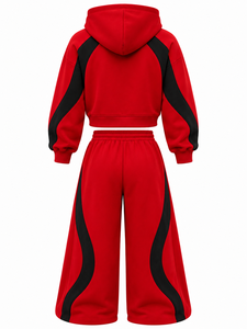 customized contrast panel Hoodie Tracksuit Set Oversized Pullover hoodie Sweatshirt <b>Wide</b> <b>Leg</b> <b>Jogger</b> Pants sweatsuit mens 2026 - Product Image 2
