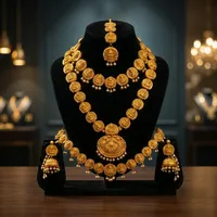 Set Perhiasan Kalung dan Anting Emas Kuningan Berlapis Bunga Ramah Lingkungan Desain Khusus, Cocok untuk Hadiah Pernikahan
