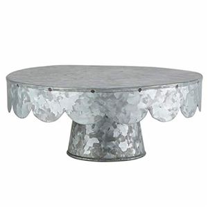 Vintage Farmhouse Galvanized Iron <b>Cake</b> <b>Stand</b> with Pedestal Base Scalloped Rim Dessert Cupcake Plate for Event Hospitality Decor - Product Image 1