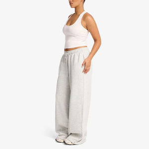Wide Leg Cotton <b>Spandex</b> <b>Pants</b> Elastic Waist Drawstring Casual Men's Knitted Midweight Gray - Product Image 4