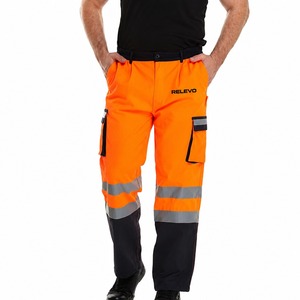 Pantalones de seguridad de calidad premium, clase 2, reflectantes, color naranja, con bolsillos tipo cargo y franjas de alta visibilidad. - Product Image 6