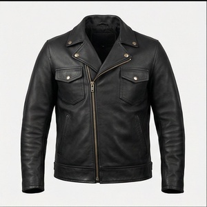 Veste en cuir pour homme style motard, été, NAI-0486A, col rond, fermeture éclair, couleur unie, vêtement personnalisable. - Product Image 1