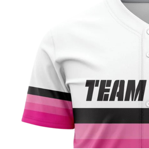 Maillot de baseball personnalisé pour homme, blanc et rose à rayures, à manches courtes, respirant, uniforme d'équipe de softball, chemise de sport athlétique - Product Image 4