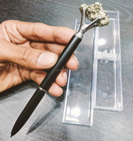 Stylo à bille avec logo personnalisé en cristaux de pierre naturelle avec sphère de pyrite pierre précieuse gros stylo à bille en métal pour Pâques Occasions