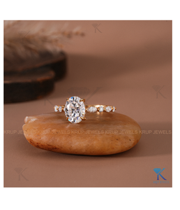 Anillo de Compromiso de Diamantes de Corte Ovalado de Lujo con Piedras Decorativas Redondas Marquise, Anillo de Boda Minimalista de Oro Sólido de 18K para Mujer - Product Image 2