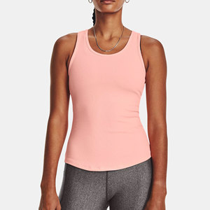 Camiseta sin mangas de punto acanalado rosa para mujer, transpirable, deportiva, de poliéster y elastano, de longitud regular, color liso - Product Image 1