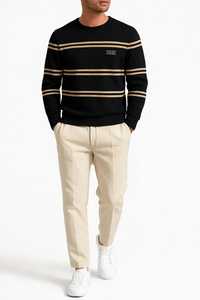 Oneten Apparel <b>Men's</b> Black Cartoon Pattern <b>Collarless</b> Long Sleeve Knitted 100% Polyester Loose Fit Casual <b>Shirts</b> Winter - Product Image 4