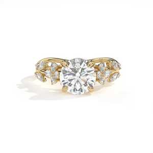 Anillo de Diamantes con Corte Redondo de 1.00CT, Diseño de Hojas y Pétalos, para Mujer, Cultivado en Laboratorio, Oro Sólido de 18K, Regalo para Novia, Boda, Fiesta - Product Image 5