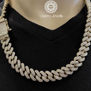 Charm_Jewells Men's 14K Gold Plated Silver Moissanite Round Brilliant Cut Link Chain <b>Statement</b> <b>Necklace</b> Hip Hop Style - Product Image 1