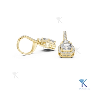 Lab Grown Diamond Asscher Cut Halo Drop Filled <b>Earrings</b> Pave <b>Hoop</b> Leverback 18K <b>Solid</b> Gold Classic Fine Women's Jewelry Bridal - Product Image 2