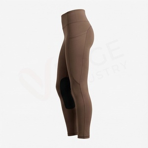 High Waist Ankle-Length Yoga <b>Leggings</b> Solid <b>Brown</b> Spandex Nylon Four-Way Stretch Seamless Design - Product Image 3
