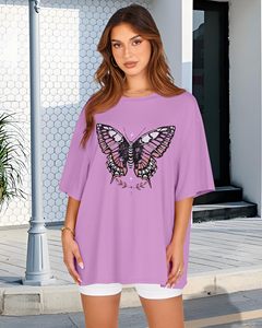 T-shirt femme surdimensionné 100 % coton imprimé DTF, col rond, manches courtes, ample et confortable pour l'été - Product Image 1