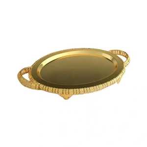 Luxurious <b>Gold</b> Hammered <b>Serving</b> <b>Tray</b> Stainless Steel Rectangular Food Platter with Modern Square Handles Hotel Coffee <b>Tray</b> - Product Image 2